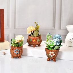 TAYHAA Brown 3 Pieces Textured Ceramic Planters-13