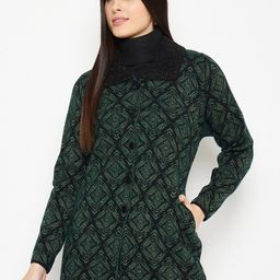 CREATIVE LINE Geometric Self Design Spread Collar Long Sleeves Woollen Cardigan Sweater-image-69