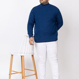 KVETOO Striped Acrylic Turtle Neck Pullover Plus Size Sweater-image-88
