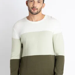 Status Quo Colourblocked Round Neck Long Sleeves Cotton Pullover Sweater-image-35