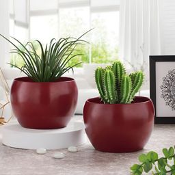 Homspurts Red 2 Pieces Matte Finished Flower Pot Planter-23