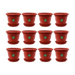TRUSTBASKET Brown 12-Pcs Round Pot Planters With Saucers-21
