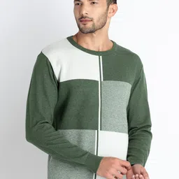Status Quo Colourblocked Round Neck Long Sleeves Cotton Acrylic Pullover Sweater-image-82