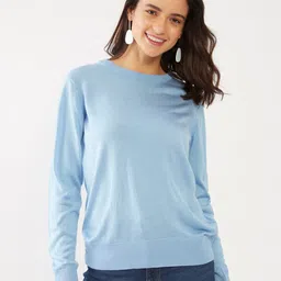 Zink London Women Blue Solid Pullover-image-99