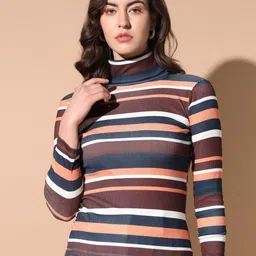 TANDUL Turtle Neck Long Sleeves Striped Pullover-image-90