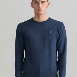 GANT Men Blue Solid Regular Fit Pullover Sweater-image-41
