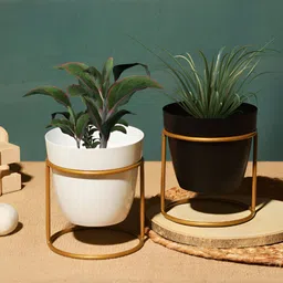 Homspurts White & Black 2 Pieces Metal Planters With Holders-24