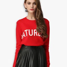 JC Collection Women Red & White Typography Printed Pullover-image-40