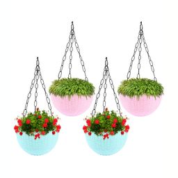 Kuber Industries Marble Euro 4 Pieces Pink & Green Textured UV-Protected Hanging Planters-image-22