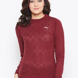 JUMP USA Women Red Self Designed Pullover Sweater-image-24