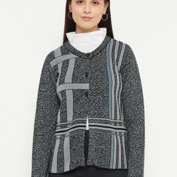CREATIVE LINE Geometric Self Design V-Neck Woollen Cardigan-image-67