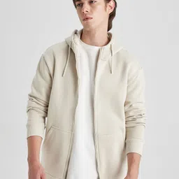 DeFacto Ribbed Hooded Front-Open Sweatshirt-9