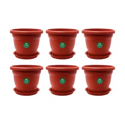 TRUSTBASKET Brown 6-Pcs Round Pot Planters With Saucers-3