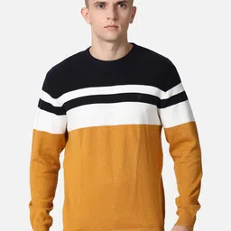 t-base Men Black & Mustard Colourblocked Cotton Pullover-image-60