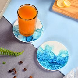 TAYHAA Blue & Beige 2 Pieces Abstract Printed Circular Ceramic Coasters-picture-17