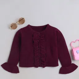 Yellow Apple Girls Self Design Woollen Cardigan-image-51