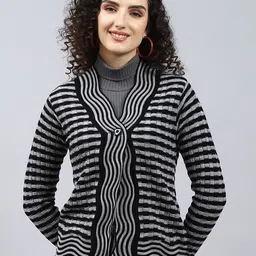 Monte Carlo Striped Self Design V-Neck Cardigan-image-66