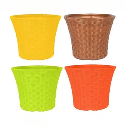appeasy Yellow & Green 4Pcs Textured Metal Planters-11