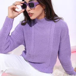 Tokyo Talkies Women Turtle Neck Purple Pullover-image-33
