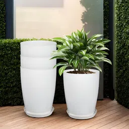 Kuber Industries White 4 Pieces Flower Planters With Plate-image-46