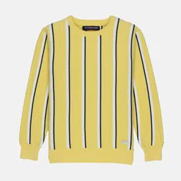 Status Quo Boys Yellow & White Striped Round Neck Cotton Pullover Sweater-image-52