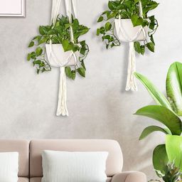 Homesake Set Of 2 Beige Macrame Plant Hangers Without Pot-3