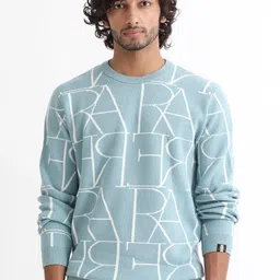 RARE RABBIT Men Carrie Crew Neck Typography Printed Sweater-picture-34