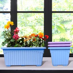 Kuber Industries Marble Jupitar Blue 4 Pieces Textured Lightweight Planters-9