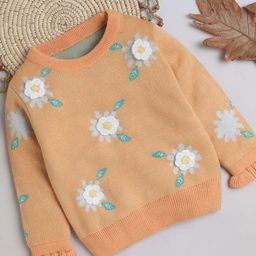 Yellow Apple Girls round Neck Long Sleeves Floral Woollen Pullover-picture-37