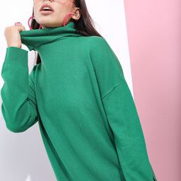 Tokyo Talkies Women Green Solid Acrylic Pullover-image-99