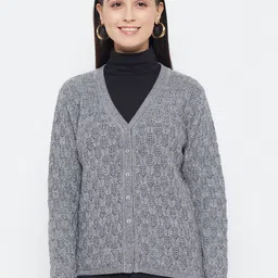 CREATIVE LINE Cable Knit Self Design Woollen Cardigan Sweaters-image-49