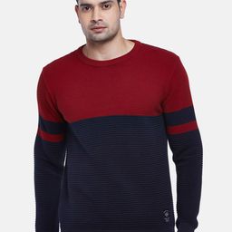 People Men Red & Navy Blue Colourblocked Pullover-picture-33