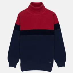 Status Quo Boys Navy Blue & Red Colourblocked Pullover-image-37