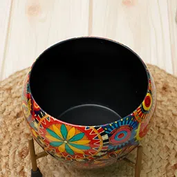 GOLD DUST Black & Red Floral Printed Metal Planter-3