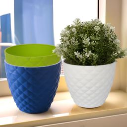 Kuber Industries Green & Blue 3 Pieces Textured Planters-2