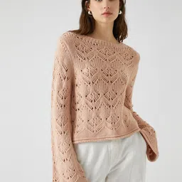 Koton Open Knit Self Design Boat Neck Pullover-image-59