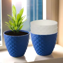 Kuber Industries White & Blue 4 Pieces Textured Planters-102