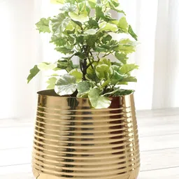 BEHOMA Yellow Metal Textured Planter With Holder-24