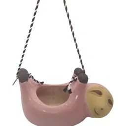 INDIA MEETS INDIA Pink & Beige Ceramic Hanging Pot Planter-image-76