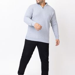 KVETOO Striped Acrylic Turtle Neck Pullover with Zip Detail Detail Plus Size Sweater-image-26