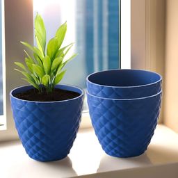 Kuber Industries Blue 3 Pieces Textured Planters-3