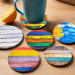 UMAI Blue & Yellow 6 Pieces Printed Ceramic Coasters Set With Holders-58