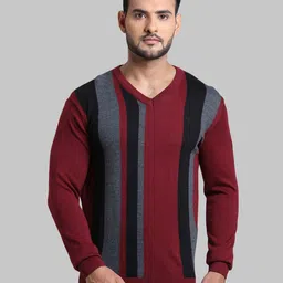 ColorPlus Men Maroon & Grey Striped Pullover-picture-10