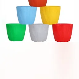 appeasy Red & Yellow 6 Pieces Textured Metal Planters-5