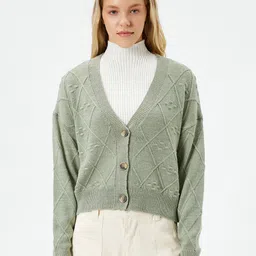 Koton Geometric Self Design V-Neck Acrylic Cardigan-image-99