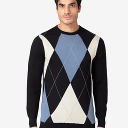 Allen Cooper Men Black & Blue Checked Pullover Sweater-image-22