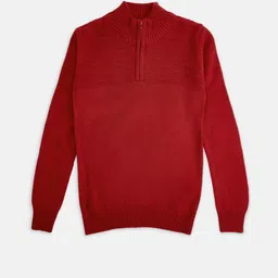 Pantaloons Junior Boys Red Pullover Half Zipper Sweater-picture-14