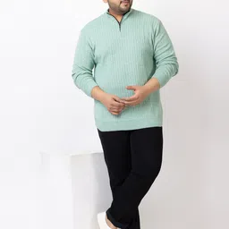 KVETOO Plus Size Striped Turtle Neck Half Zipper Acrylic Pullover Sweater-image-39