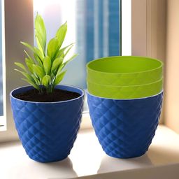 Kuber Industries Blue & Green 4 Pieces Textured Planters-100