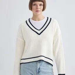 DeFacto Ribbed V-Neck Pullover Sweater-picture-18